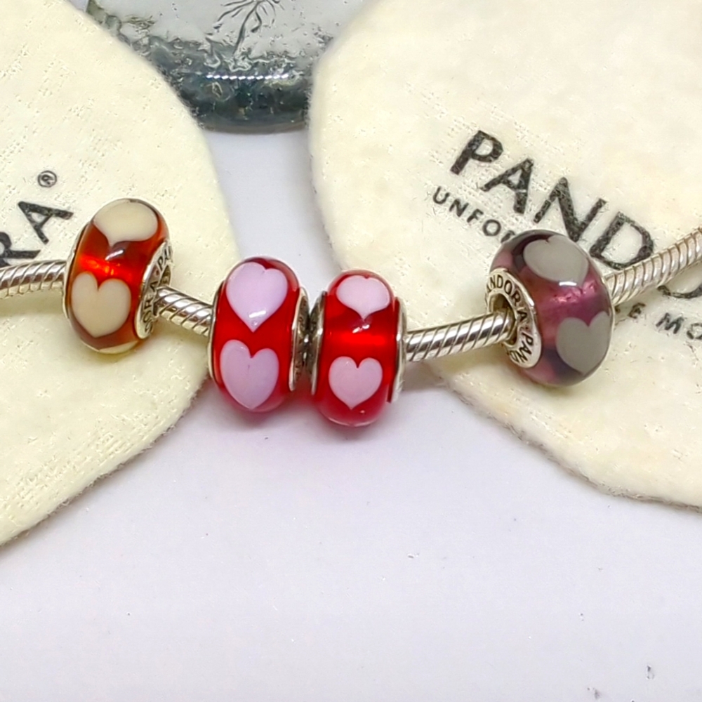 Pandora Retired "Hearts" Murano Glass Beads.